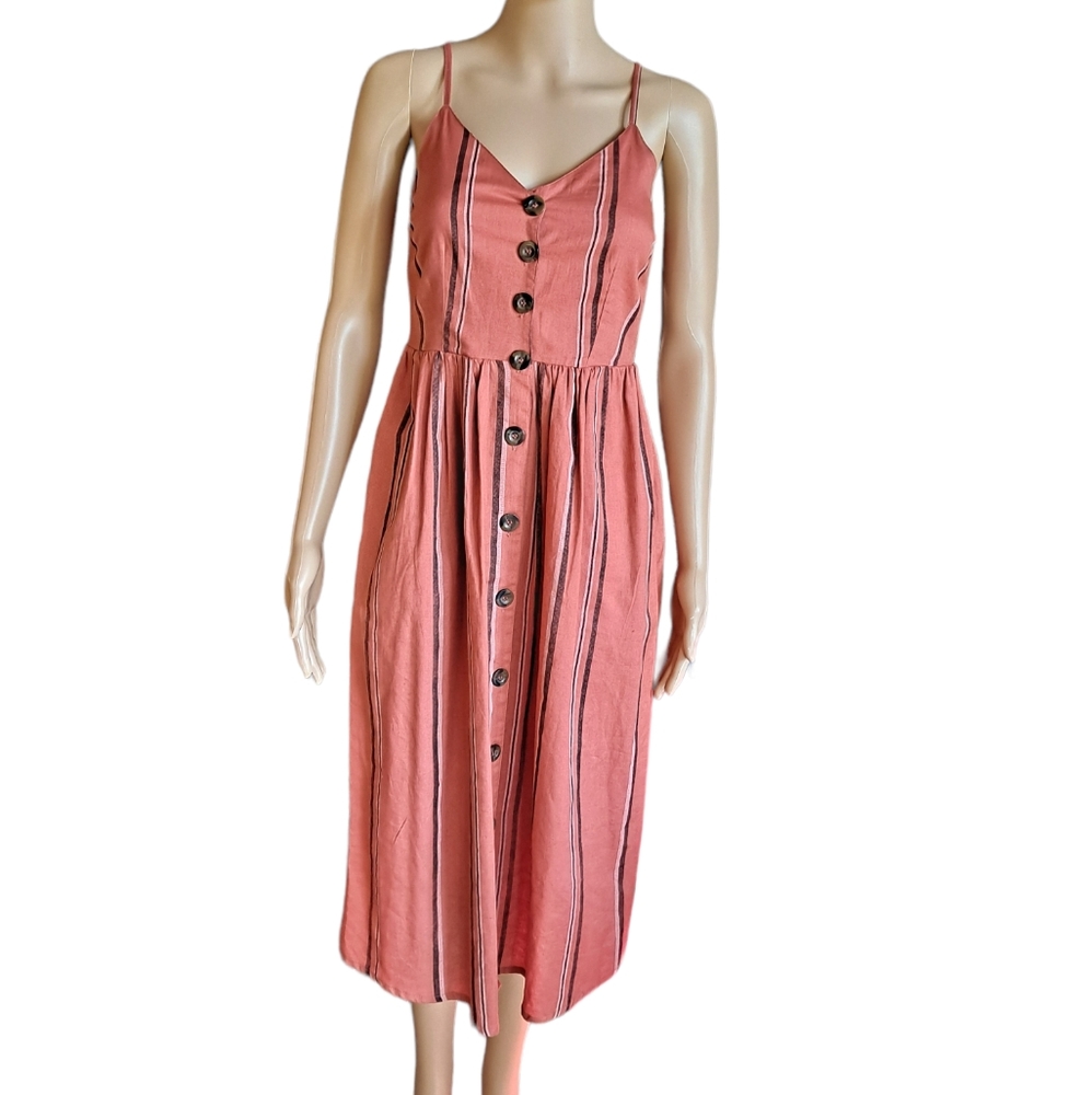 Japna bohemian coral spaghetti strap button down front dress with pockets